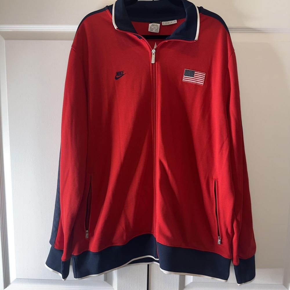 USA Jacket Mens 2XL Red Basketball Nike Full Zip Warm Up Track Top USA Flag